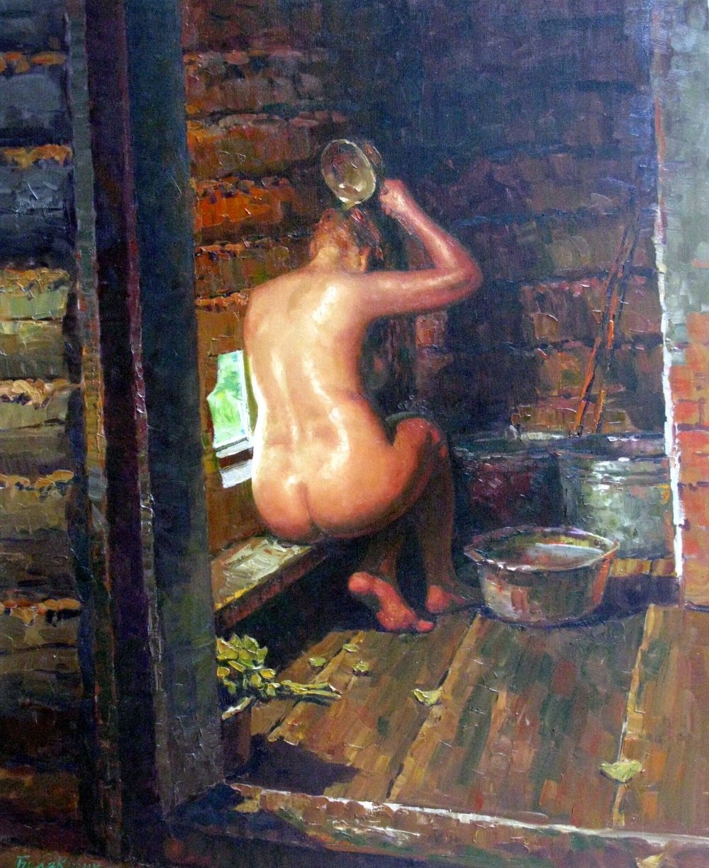 Голые женщины в деревенской бане