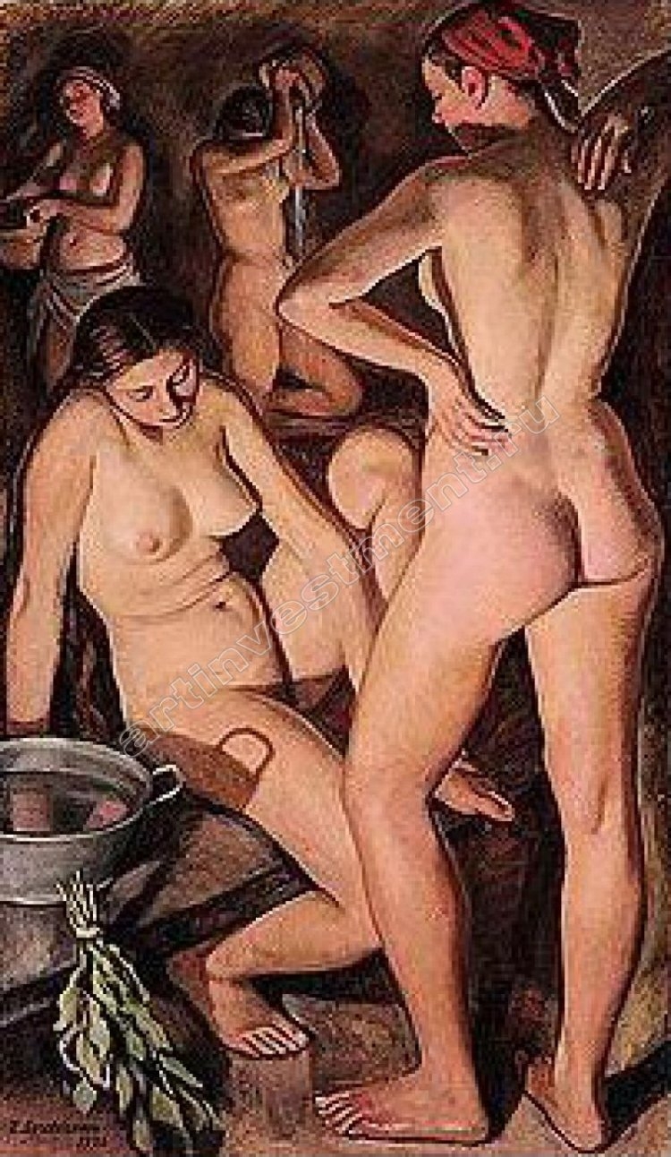 Голая стройная в сауне